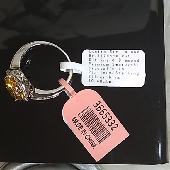 Citrine LS Swarovski Baguette Crystals Platinum Silver Halo Ring - Picture 8 of 16